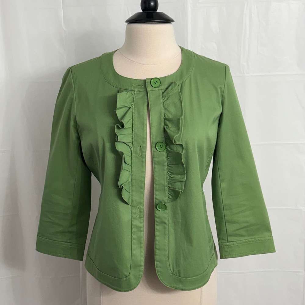 Talbots Women's 3/4 Length Sleeves Ruffle Cropped Blazer
